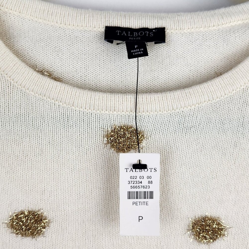 NWT Talbots Metallic Tinsel Polka Dot Wool Blend Crewneck Sweater XS Petite - Picture 4 of 9